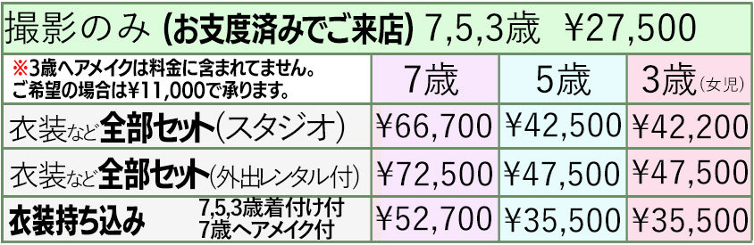 七五三料金　３ポーズ