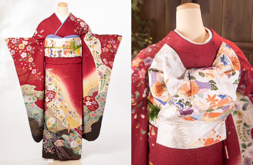 7.茜舞花文金彩 柄と地の色合いがとってもかわいい着物です!お花もいっぱい♡