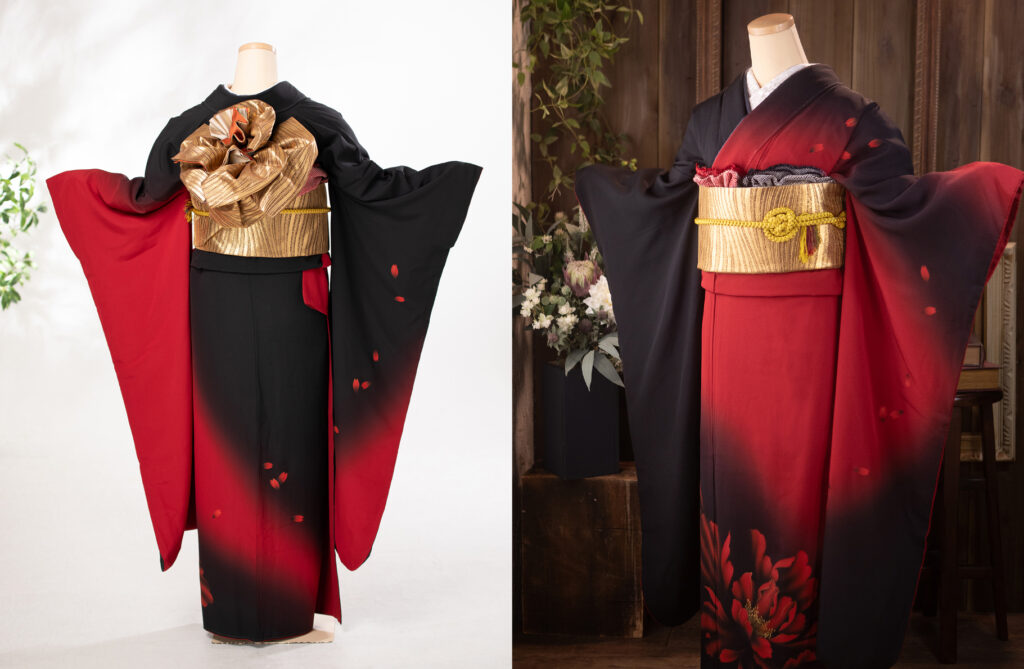 12.深紅大輪花文 後ろ姿もカッコイイですね(帯:万津羅錦金糸)
