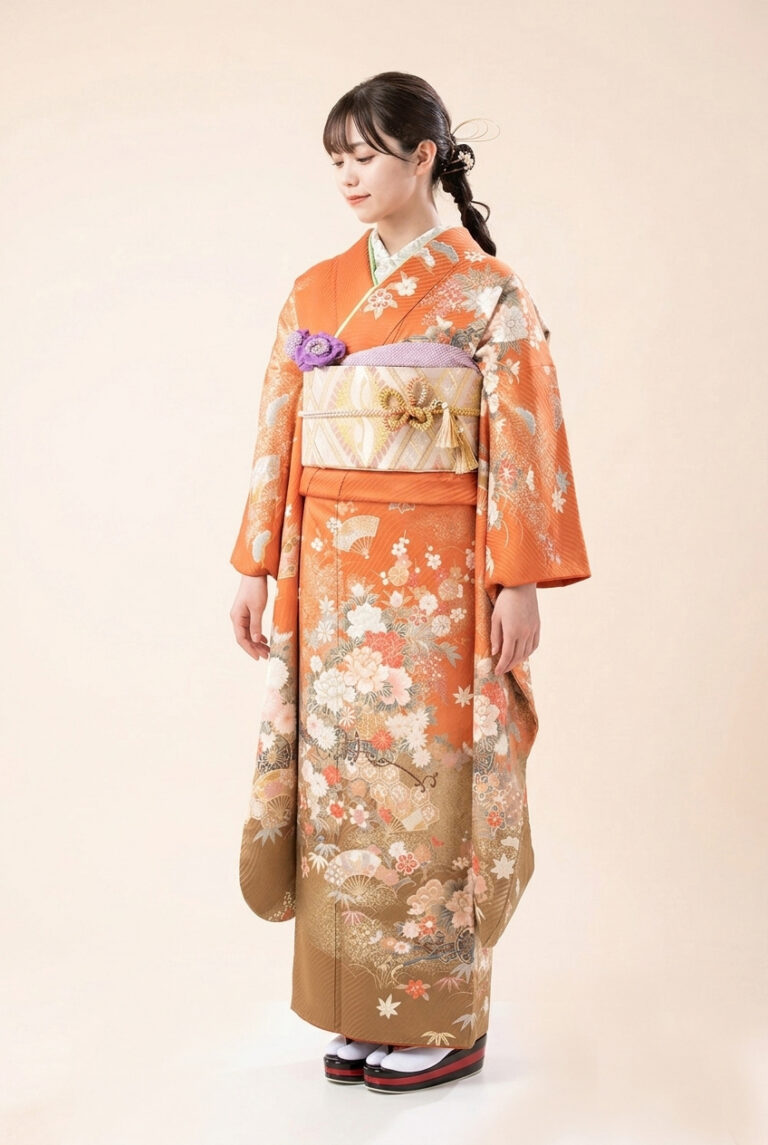 16珊瑚色花車文金彩