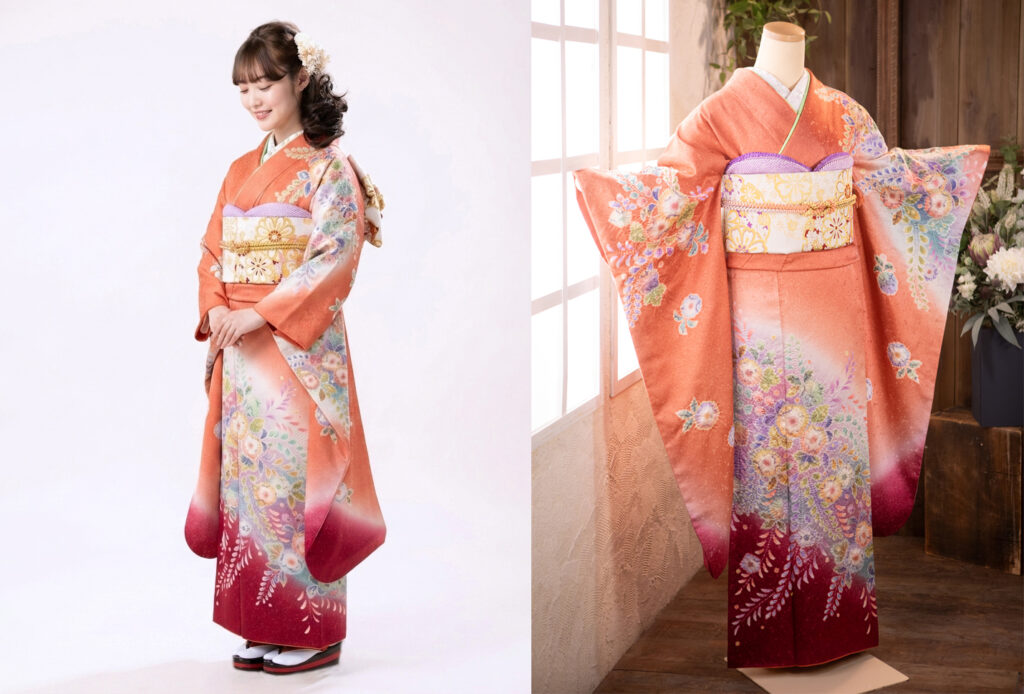 12.紅梅色辻が花　（帯：唐織雪輪花文金糸）