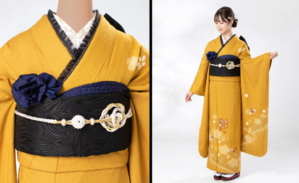 7.芥子色駒刺繍舞花文