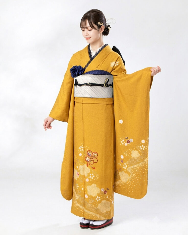 7.芥子色駒刺繍舞花文